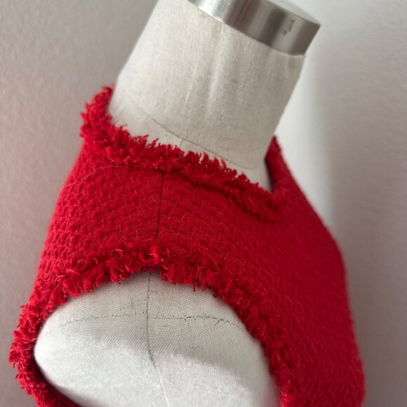 Kate Spade A Line Red Sleeveless Textured Knit Dress Ruffle Hem & Fringe Trim 2 - Picture 7 of 12